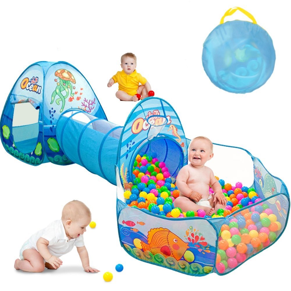 AIOIAI Kids Tent with Tunnel, Ball Pit Play House for Boys Girls, Babies and Toddlers Indoor& Outdoor(Balls Not Included) 