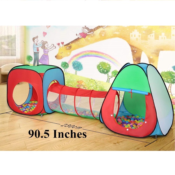 AIOIAI 3-Piece Children Play Tent Set of Square Cubby, Triangle Cubby and Spring-Pop Tunnel 