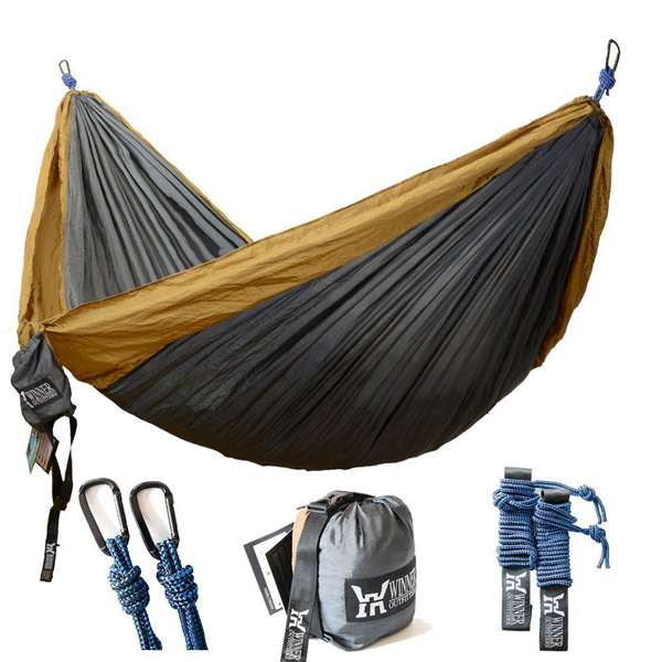 AIOIAI Double Camping Hammock - Lightweight Nylon Portable Hammock, Best Parachute Double Hammock For Backpacking, Camping, Travel, Beach, Yard.