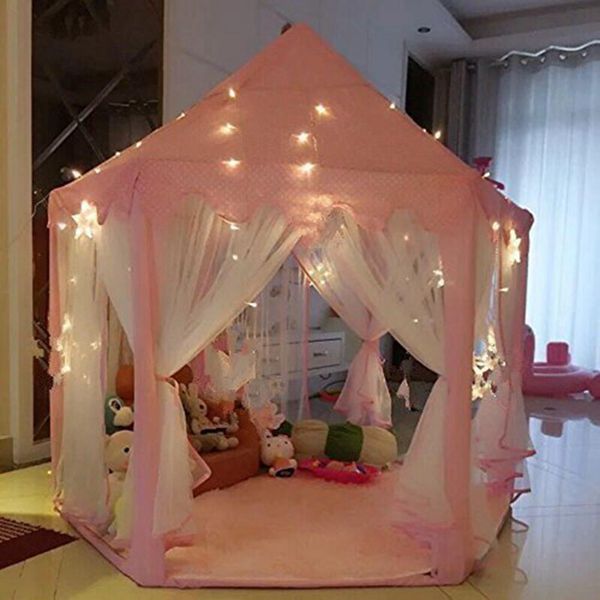 AIOIAI Large Indoor and Outdoor Kids Play House Pink Hexagon Princess Castle Kids Play Tent Child Play Tent 