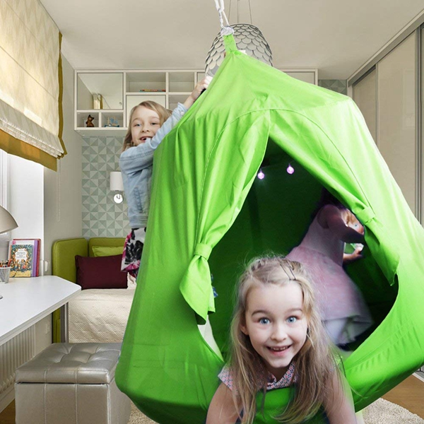 AIOIAI Waterproof Hanging Tree & Ceiling Hammock Tent Kids Sky Castle Paradise with LED Decoration Lights