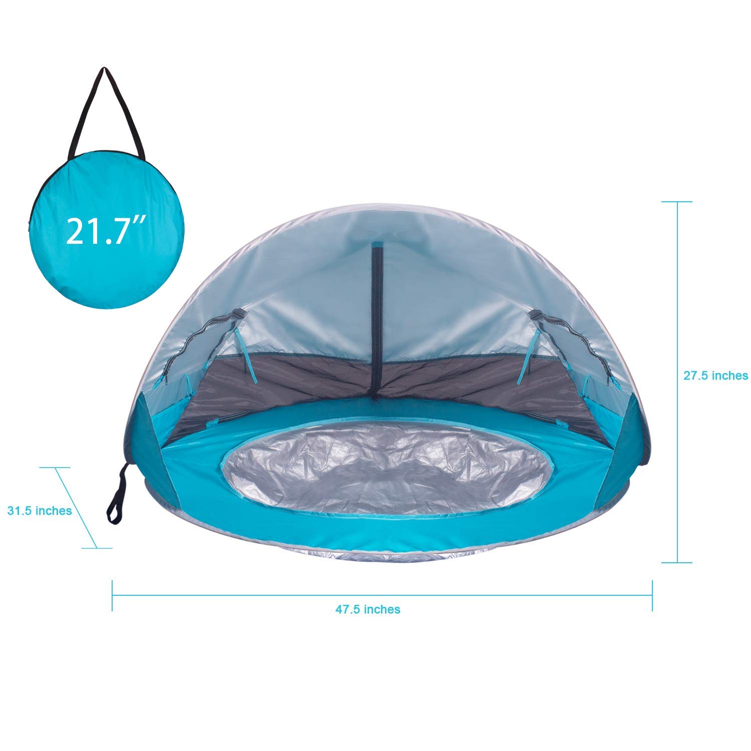 AIOIAI Baby Beach Tent with Built-in Pool, Infant Pop Up Tent with 2 Mesh Side Windows, 2 Side Pockets, UPF 50+ Sun Shade Shelter with Rear Zipper Panel for Aged 0-3, Fits 1-2 Children 