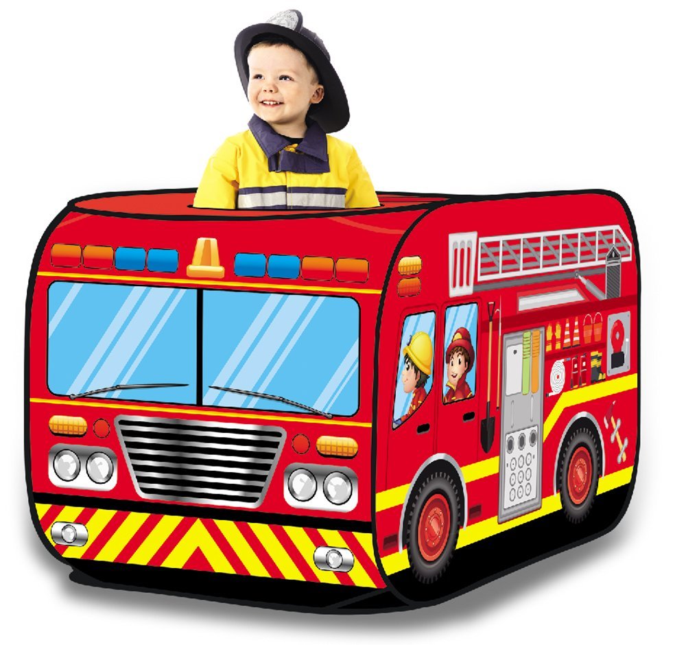 Fire Engine Truck Pop Up Play Tent - Foldable Indoor/Outdoor Playhouse for Kids 