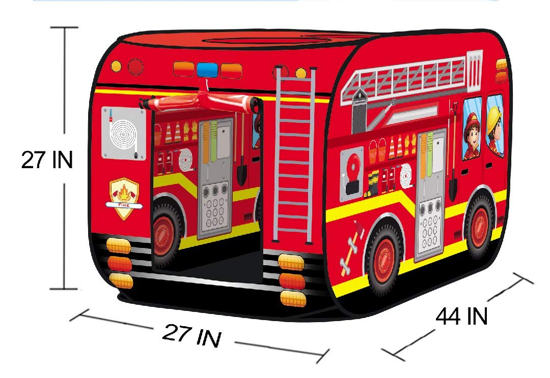 Fire Engine Truck Pop Up Play Tent - Foldable Indoor/Outdoor Playhouse for Kids 