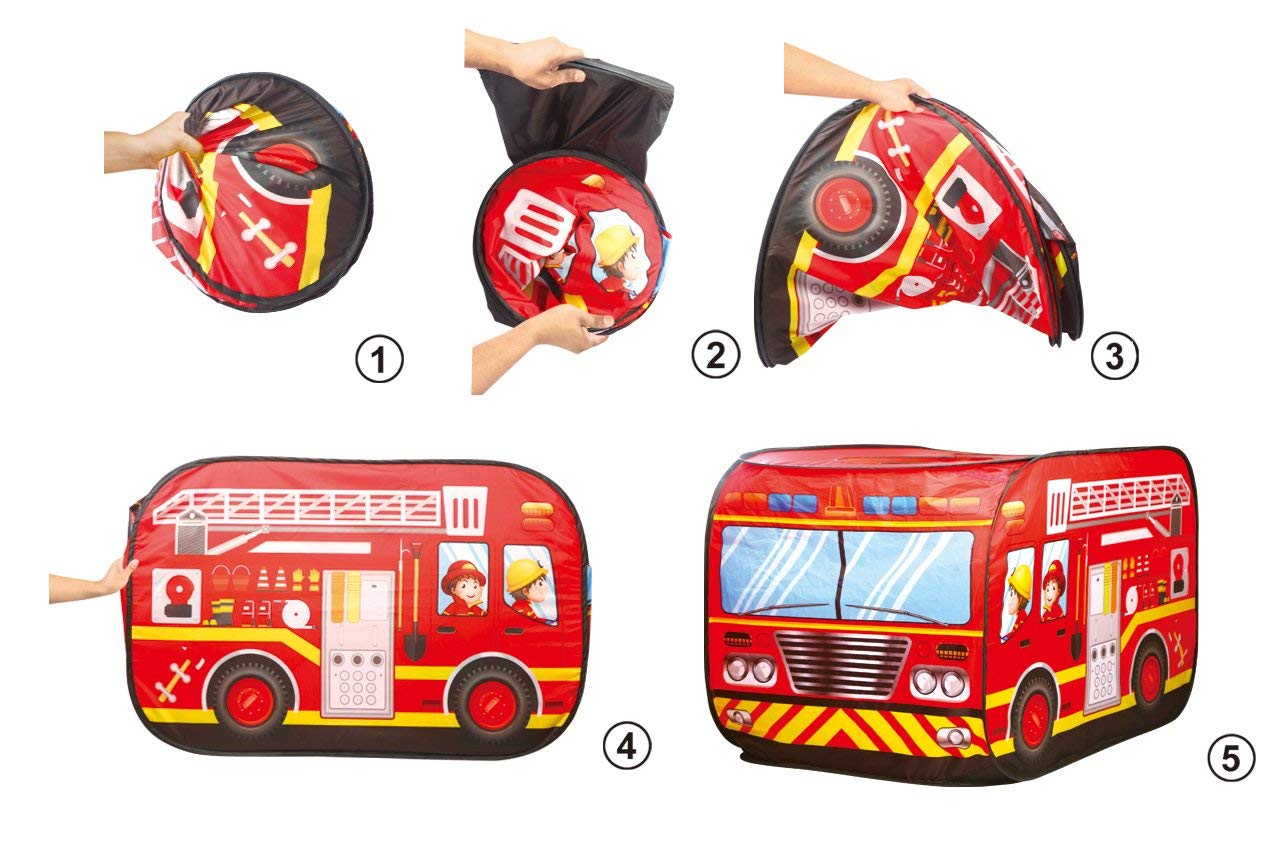 Fire Engine Truck Pop Up Play Tent - Foldable Indoor/Outdoor Playhouse for Kids 