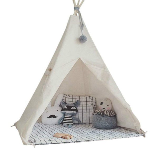 AIOIAI Kid's Foldable Teepee Play Tent with Banner & Carry Case One Four Ploes Style Raw White 