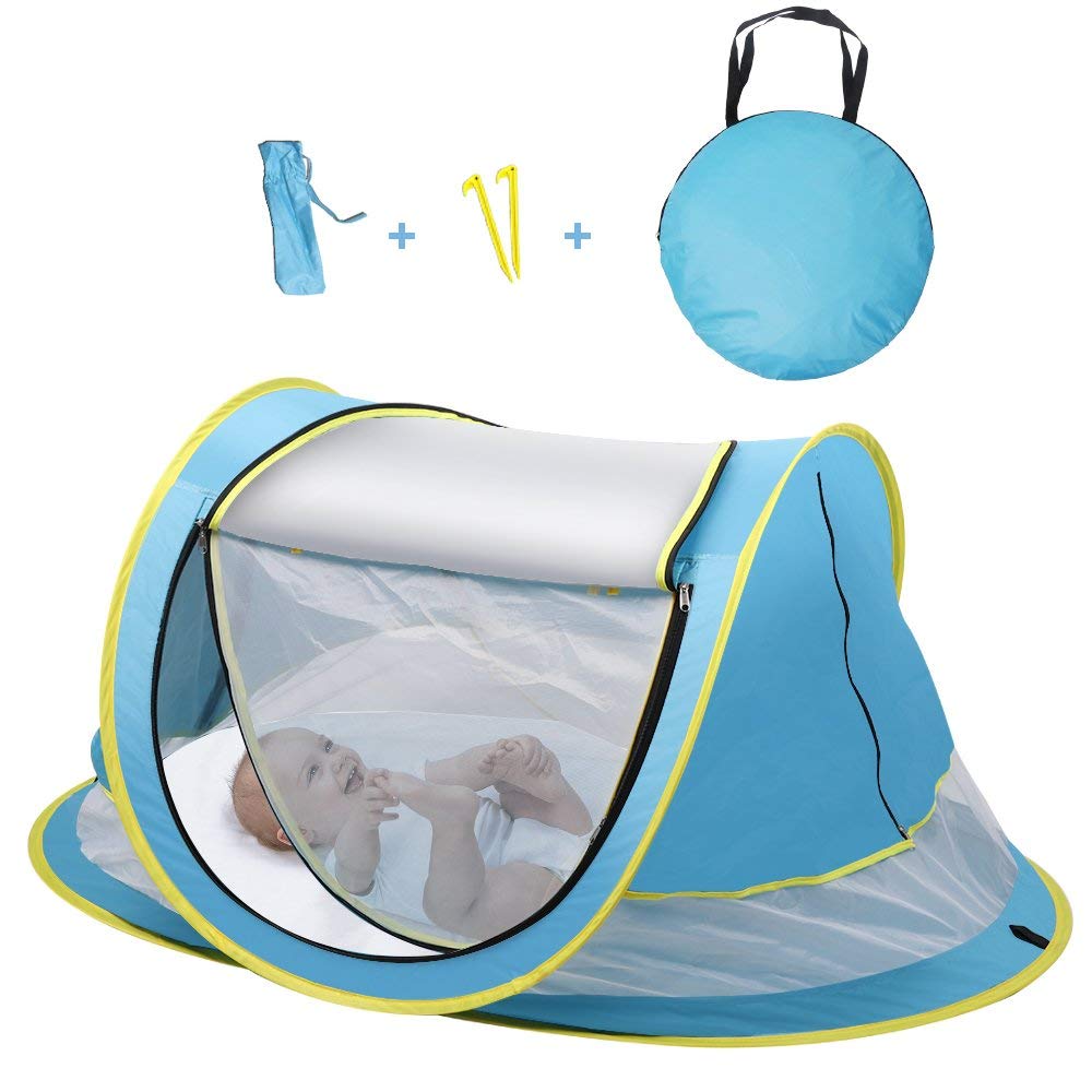 AIOIAI Baby Tent, Portable Baby Travel Bed, UPF 50+ Sun Shelters for Infant, Pop Up Beach Tent, Baby Travel Crib with Mosquito Net, Sun Shade 