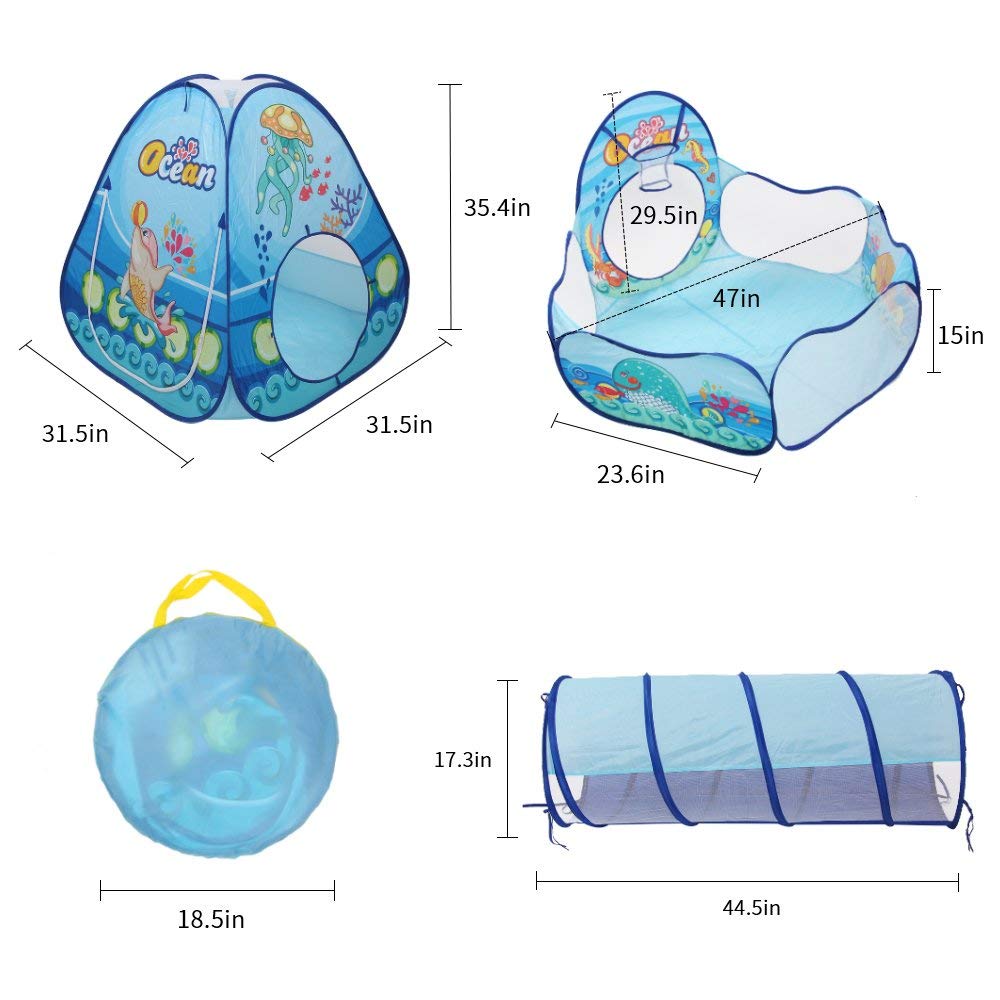 AIOIAI Kids Tent with Tunnel, Ball Pit Play House for Boys Girls, Babies and Toddlers Indoor& Outdoor(Balls Not Included) 