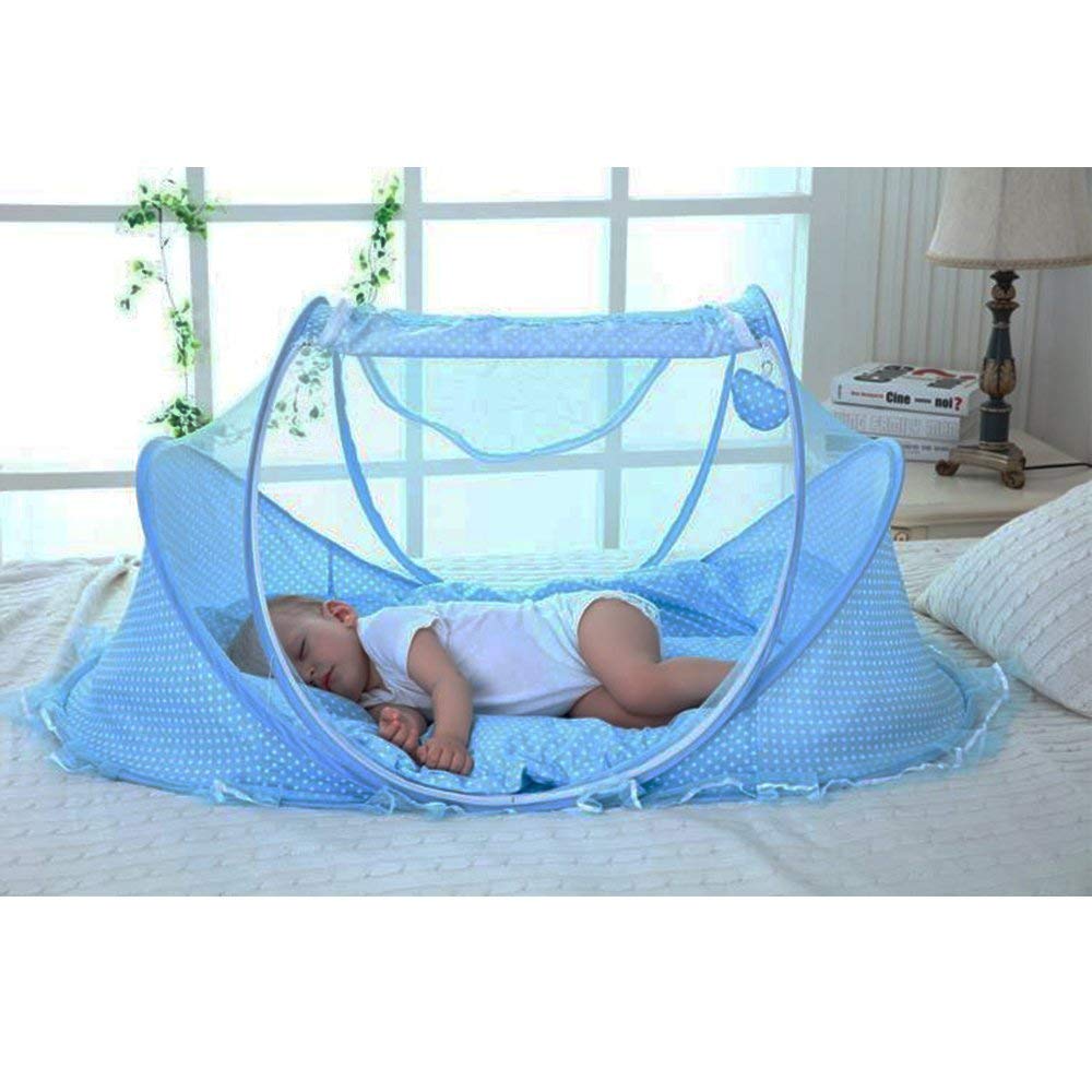 Baby Mosquito Net Bed, Portable Infant Tent Folding Infant Travel Crib Mosquito Bed Summer (Blue.) 