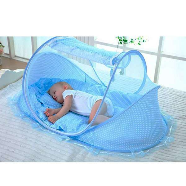 Baby Mosquito Net Bed, Portable Infant Tent Folding Infant Travel Crib Mosquito Bed Summer (Blue.) 