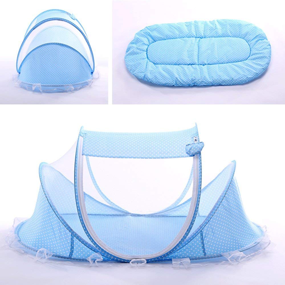 Baby Mosquito Net Bed, Portable Infant Tent Folding Infant Travel Crib Mosquito Bed Summer (Blue.) 