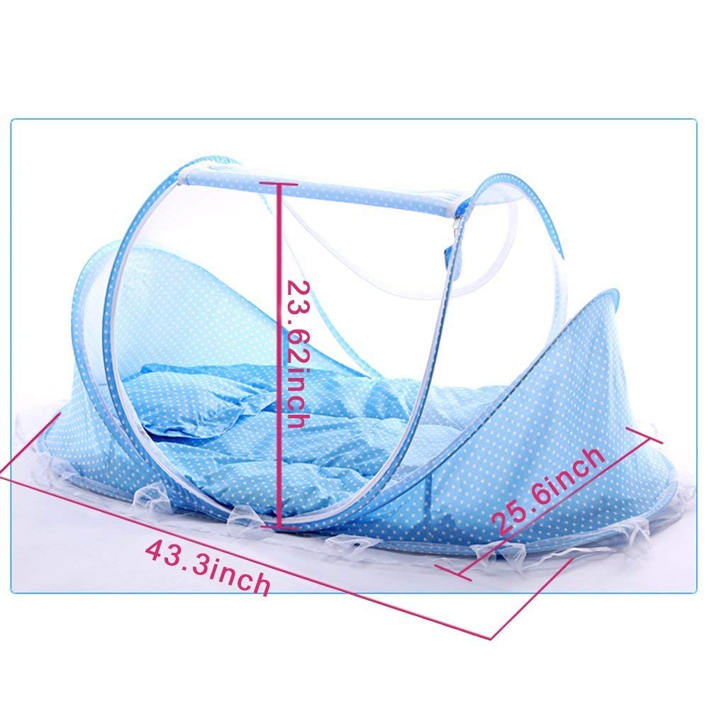 Baby Mosquito Net Bed, Portable Infant Tent Folding Infant Travel Crib Mosquito Bed Summer (Blue.) 