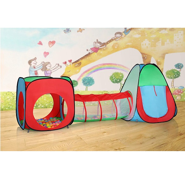 AIOIAI 3-Piece Children Play Tent Set of Square Cubby, Triangle Cubby and Spring-Pop Tunnel 