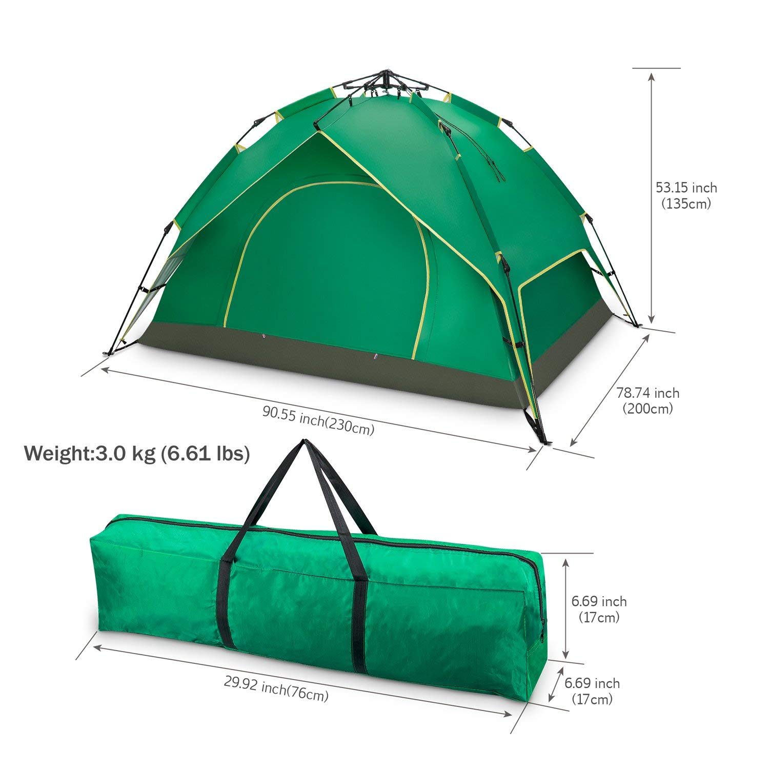 AIOIAI Camping Tent, 3-4 Person Instant Pop Up Double-Uses Family Camping Tent, Waterproof Double Layer Backpacking Tent for Outdoor Camping, 4 Season Backpacking Tent 