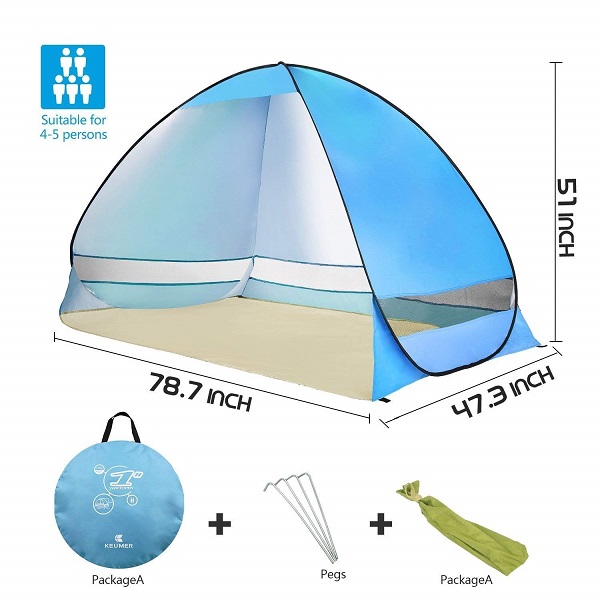 AIOIAI Pop up Beach Tent Camping Sun Shelter Outdoor Automatic Cabana 3-4 Person Fishing Anti UV Beach Umbrella Beach Shelter, Sets up in Seconds