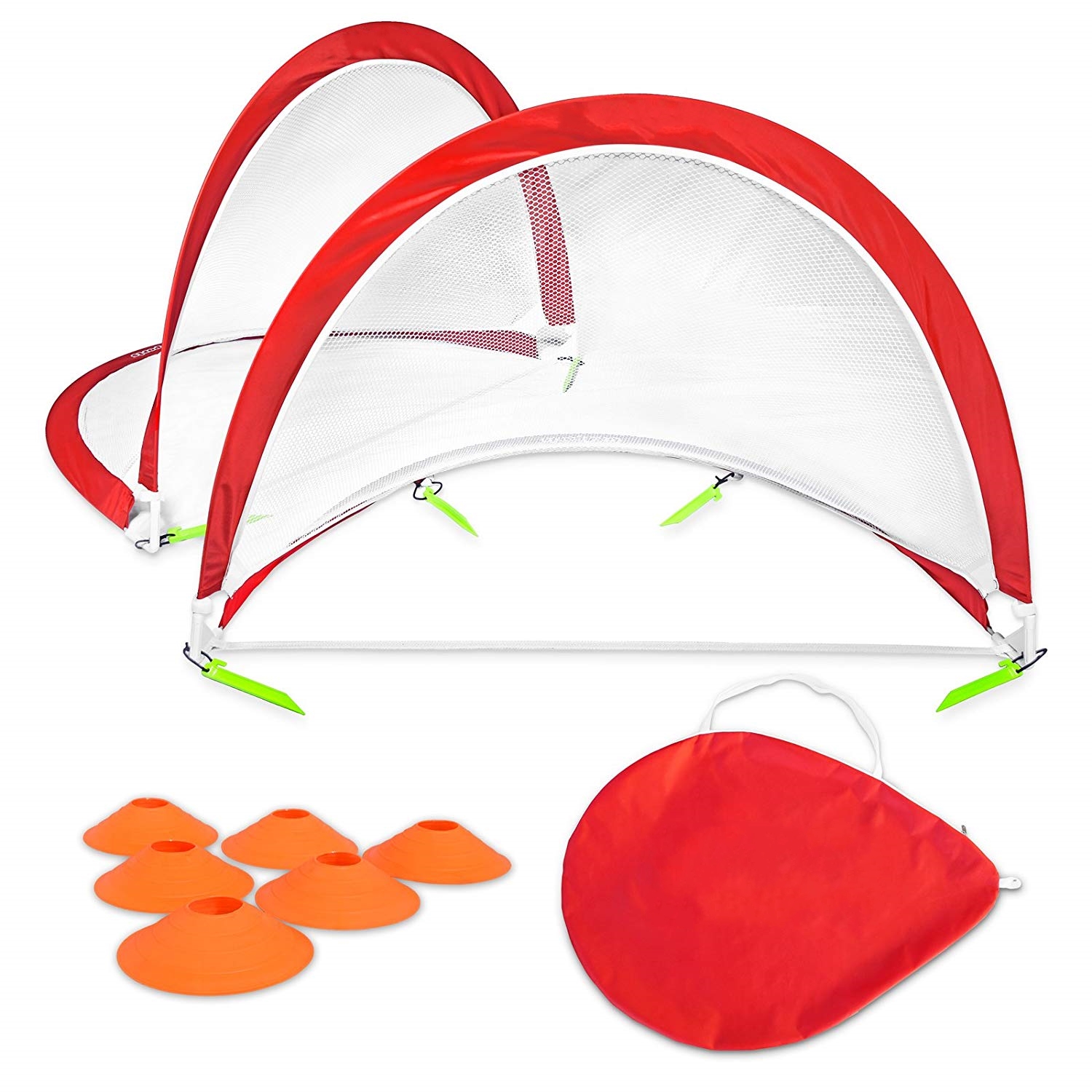 AIOIAI Foldable Pop Up Soccer Goals, Set of 2, With Agility Training Cones and Portable Carrying Case