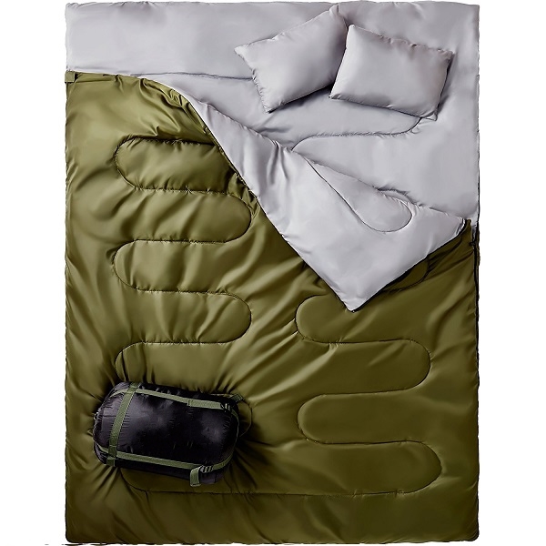 AIOIAI Double Sleeping Bag for Backpacking, Camping, Or Hiking. Queen Size XL! Cold Weather 2 Person Waterproof Sleeping Bag for Adults Or Teens. Truck, Tent, Or Sleeping Pad, Lightweight 