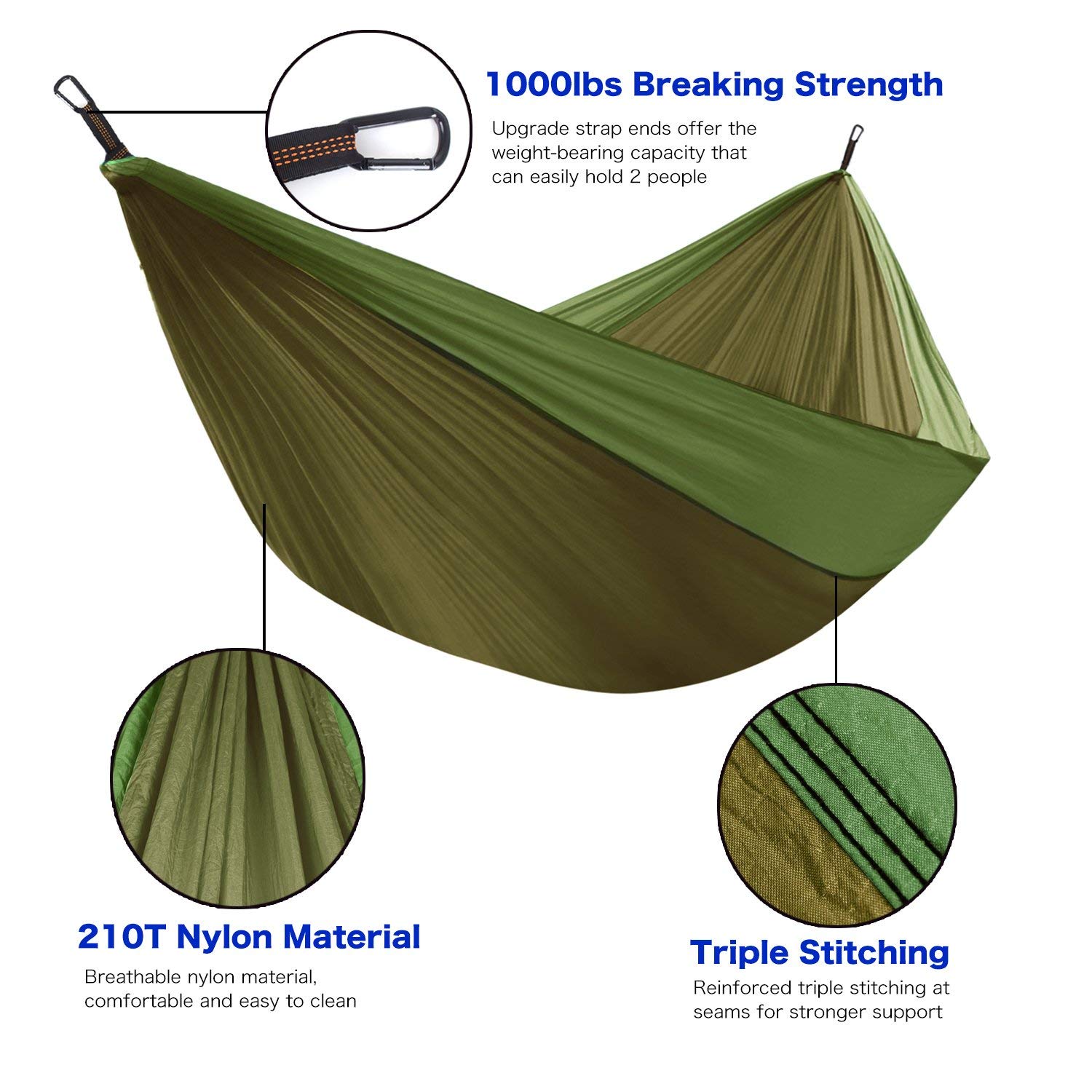 AIOIAI Double Camping Hammock, Portable Lightweight Parachute Nylon Hammock with Tree Straps for Backpacking, Camping, Travel, Beach, Garden 