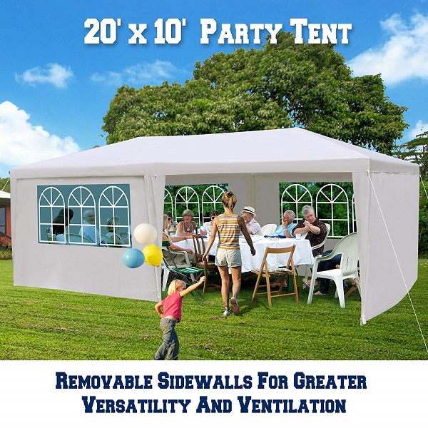 AIOIAI 0'X20' Wedding Party Tent Outdoor Gazebo Pavilion Canopy Buffet Cater Event (With 6 Sidewalls) 