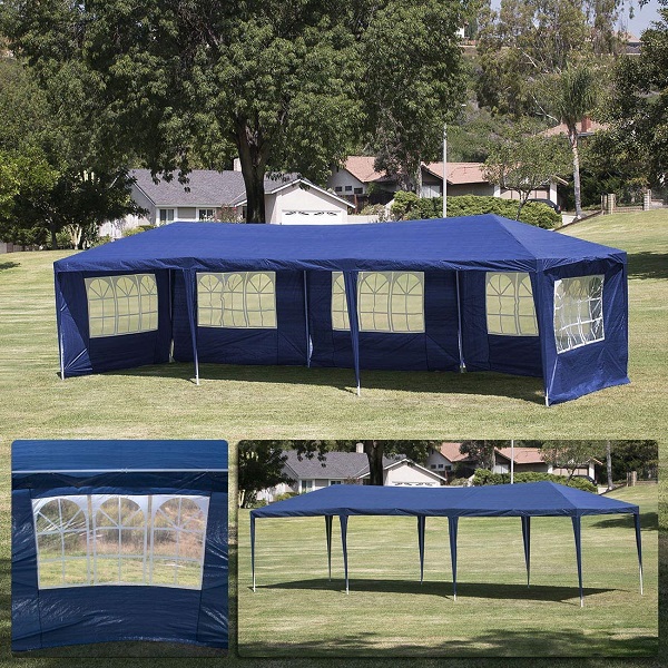 AIOIAI 10' x 30' ft Large Heavy Duty Outdoor Canopy Tent Wedding Party Gazebo w/Shade Side Wall Window Backyard, Blue