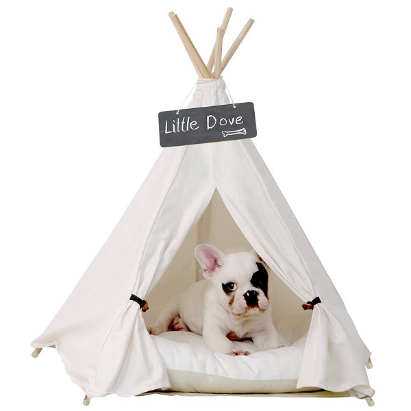 AIOIAI Pet Teepee Dog(Puppy) & Cat Bed - Portable Pet Tents & Houses for Dog(Puppy) & Cat Beige Color 24 Inch (with or without optional cushion) 