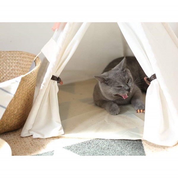 AIOIAI Pet Teepee Dog(Puppy) & Cat Bed - Portable Pet Tents & Houses for Dog(Puppy) & Cat Beige Color 24 Inch (with or without optional cushion) 