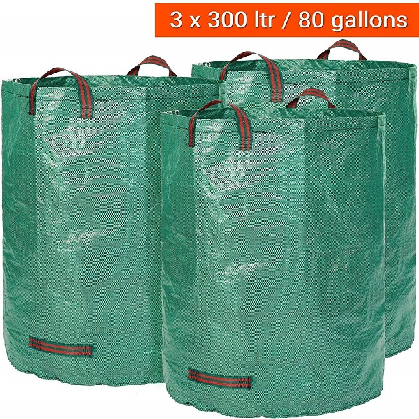 AIOIAI 3-Pack 80 Gallons Garden Bag - Extra Large Reusable Leaf Bags - Comparative-Winner 2018 - Collapsible Gardening Containers for Lawn and Yard Waste - 4 Handles 