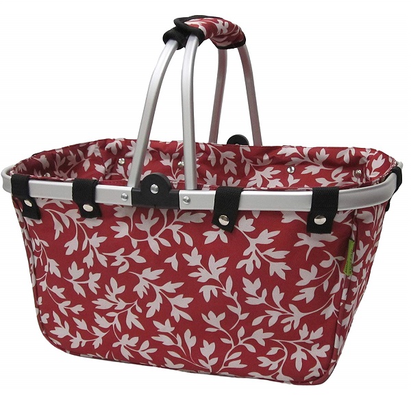 AIOIAI Red Floral Large Aluminum Frame Basket 