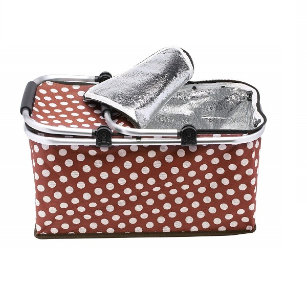 AIOIAI Picnic Basket, Insulated Folding Collapsible Market Picnic Basket Zip Closure Basket with Carrying Handles for Outdoor Picnic