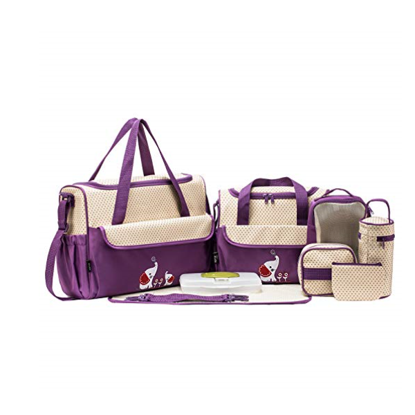 AIOIAI Collections Diaper Bag Set (Lavender with Elephant)