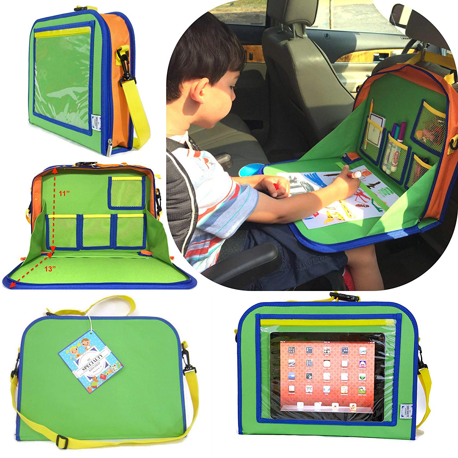 AIOIAI Kids Backseat Organizer Holds Crayons Markers an iPad Kindle or Other Tablet. Great for Road Trips and Travel used as a Lap Tray Writing Surface
